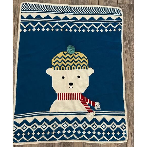 Pottery Barn Kids Fair Isle Knit Polar Bear Infant Blanket 30"x40" - Picture 1 of 4